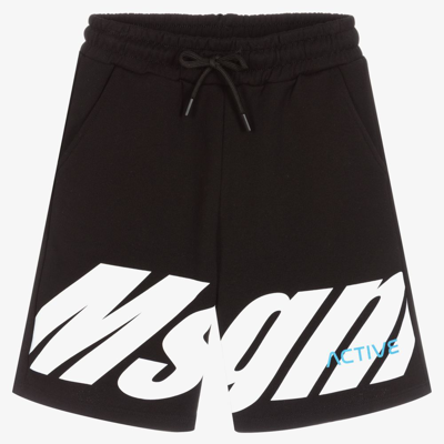 Shop Msgm Teen Boys Black Cotton Shorts