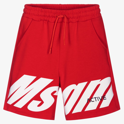 Shop Msgm Teen Boys Red Cotton Shorts