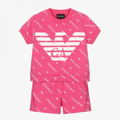 Shop Emporio Armani Girls Pink Logo Cotton Shorts Set