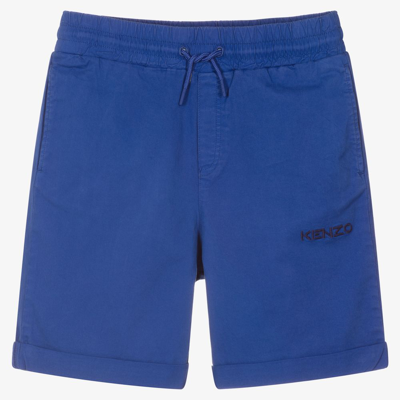 Shop Kenzo Boys Teen Blue Cotton Logo Shorts