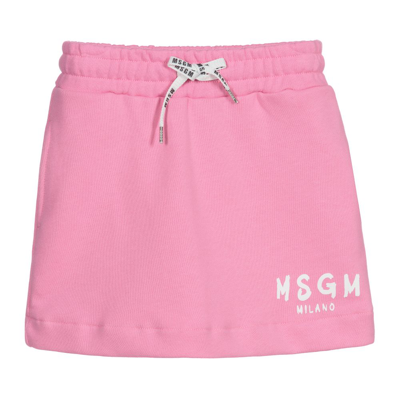 Shop Msgm Girls Pink Jersey Logo Skirt