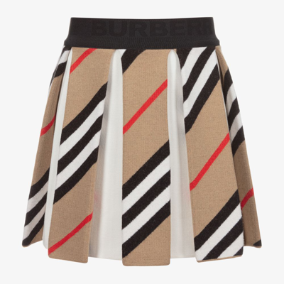 Shop Burberry Teen Girls Icon Stripe Skirt In Beige