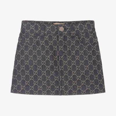 Shop Gucci Girls Blue Gg Logo Denim Skirt