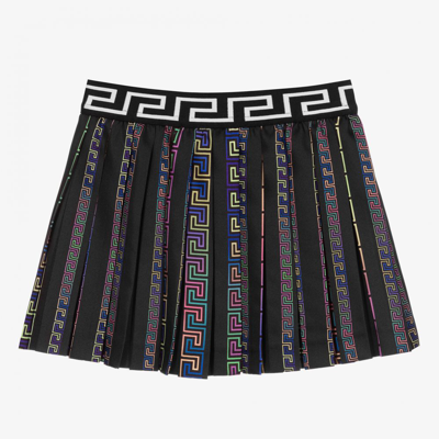 Shop Versace Girls Black Greca Pleated Skirt