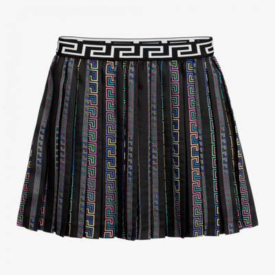 Shop Versace Girls Teen Black Logo Pleated Skirt