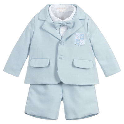 Shop Beatrice & George Boys Blue Herringbone Cotton Shorts Suit