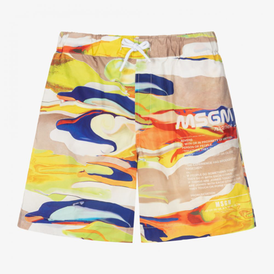 Shop Msgm Boys Teen Yellow Logo Swim Shorts