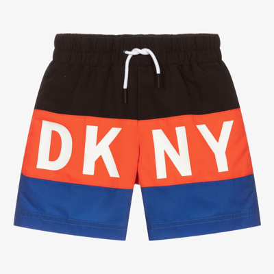 Shop Dkny Teen Boys Logo Swim Shorts In Black