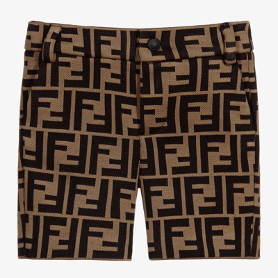 Shop Fendi Boys Brown Logo Shorts