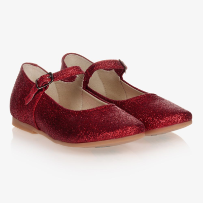 Shop Manuela De Juan Girls Red Glitter Leather Shoes