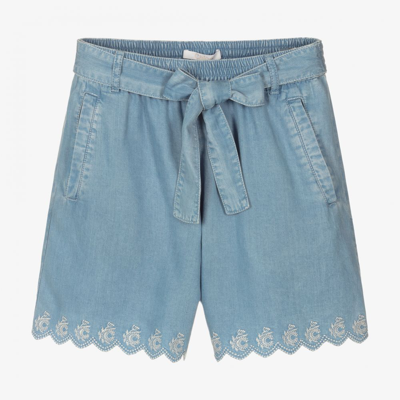 Shop Chloé Girls Teen Blue Chambray Shorts