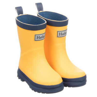 Shop Hatley Yellow & Navy Blue Rain Boots