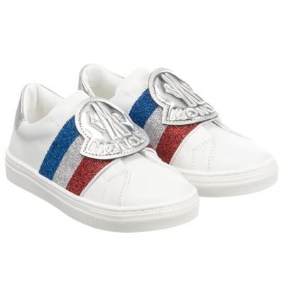Shop Moncler Girls White Leather Trainers