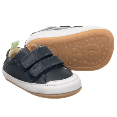Shop Tip Toey Joey Navy Blue Leather Baby Trainers