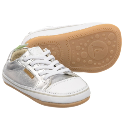 Shop Tip Toey Joey Silver Leather Baby Trainers