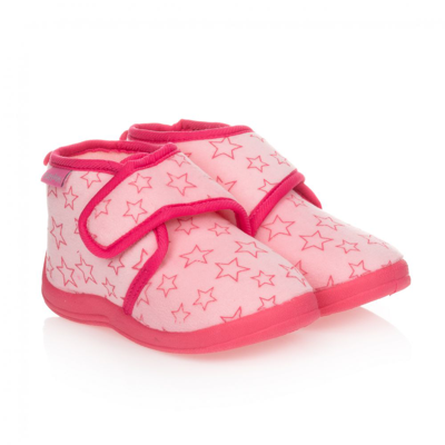 Shop Playshoes Girls Pink Star Velour Slippers