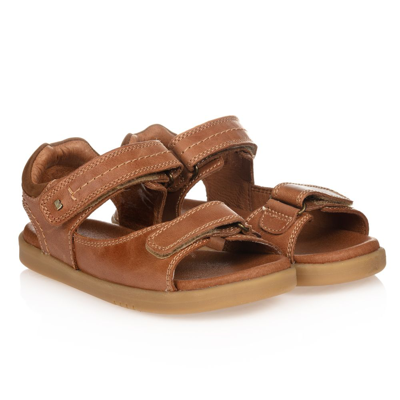 Shop Bobux Kid + Tan Brown Leather Sandals