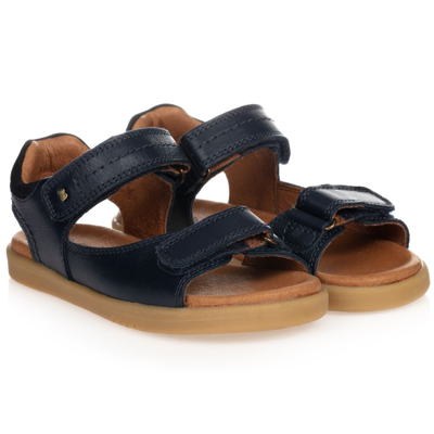 Shop Bobux Kid + Navy Blue Leather Sandals