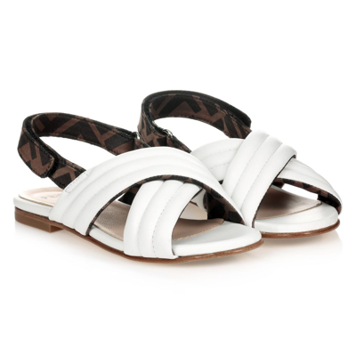 Shop Fendi Girls White Leather Ff Sandals