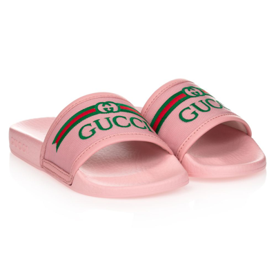 Shop Gucci Girls Pink Logo Sliders