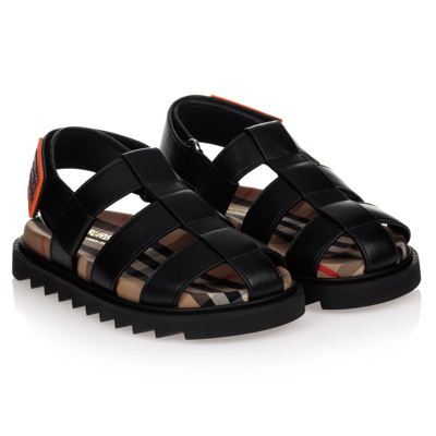 Shop Burberry Black Leather Sandals