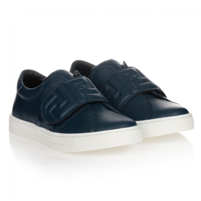 Shop Fendi Blue Leather Ff Logo Trainers