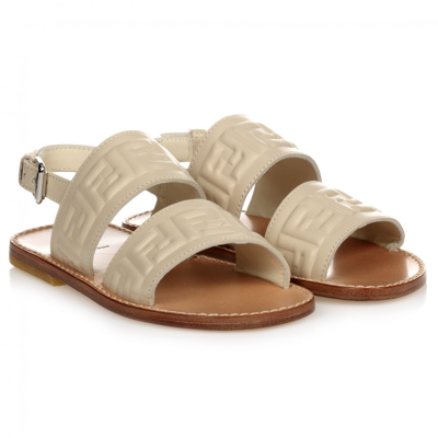 Shop Fendi Beige Leather Ff Sandals