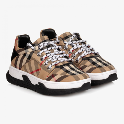 Shop Burberry Beige Checked Trainers