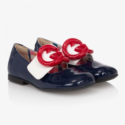 Shop Gucci Girls Blue Leather Gg Shoes