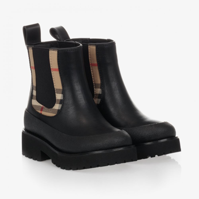 Shop Burberry Girls Black Leather Boots