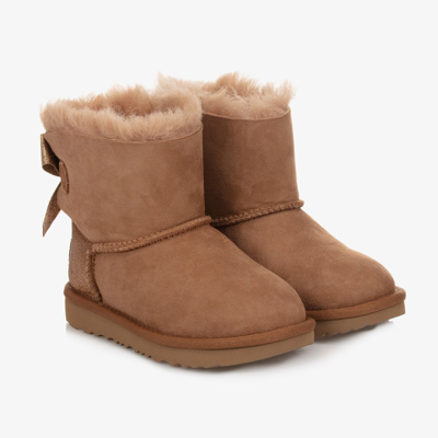 Shop Ugg Girls Brown Suede Bow Boots