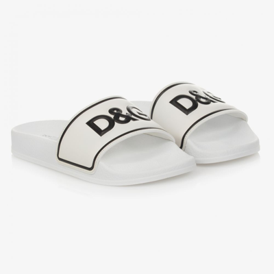 Shop Dolce & Gabbana Boys Teen White Leather Sliders