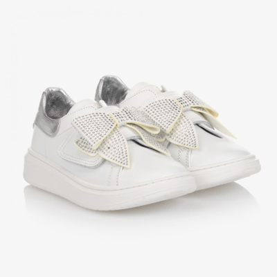 Shop Monnalisa Girls White Crystal Bow Trainers