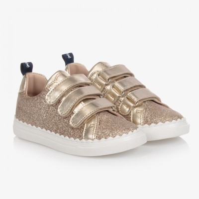 Chloé Girls Gold Glitter Trainers In Gold