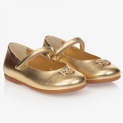 Shop Dolce & Gabbana Girls Gold Leather Logo Shoes