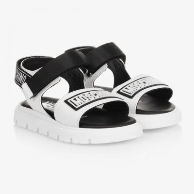 Shop Moschino Kid-teen White Leather Velcro Sandals