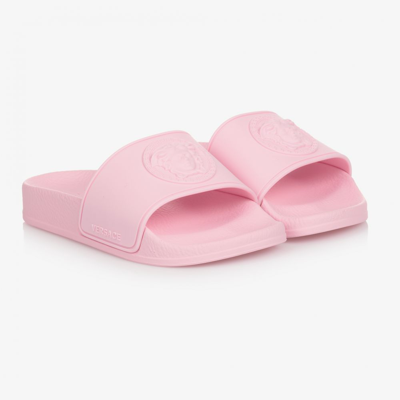 Shop Versace Girls Teen Pink Medusa Logo Sliders