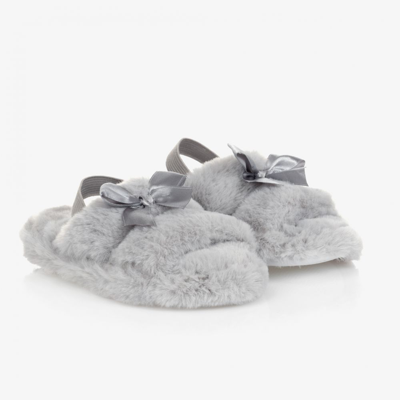 Shop Beau Kid Girls Grey Faux Fur Slippers