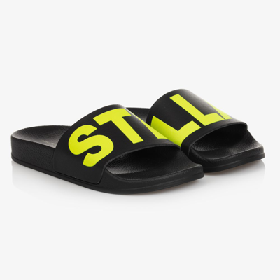 Shop Stella Mccartney Kids Teen Black Logo Sliders