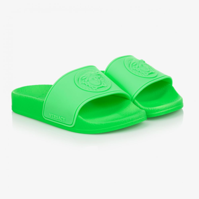 Shop Versace Green Medusa Logo Sliders