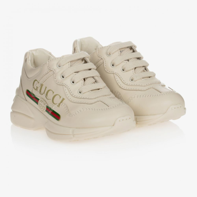 Gucci Ivory Leather Rhyton Trainers | ModeSens