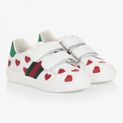 Shop Gucci Girls Ace Heart Sneakers In White