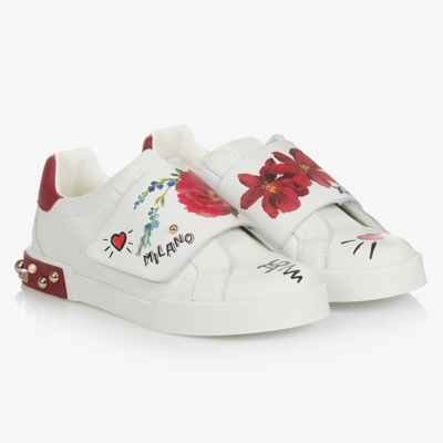 Shop Dolce & Gabbana Girls Teen White Leather Trainers