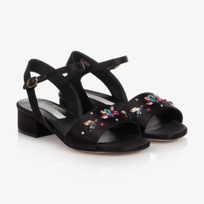 Shop Dolce & Gabbana Girls Black Jewelled Sandals