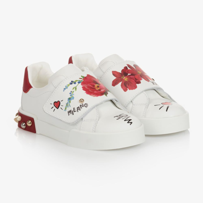 Shop Dolce & Gabbana Girls White Leather Trainers