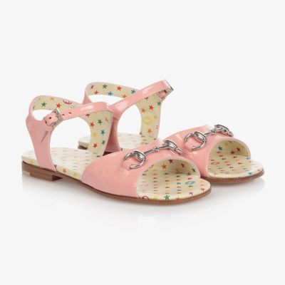 Shop Gucci Girls Pink Patent Leather Sandals