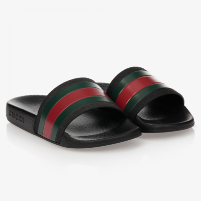 Shop Gucci Black Rubber Web Sliders