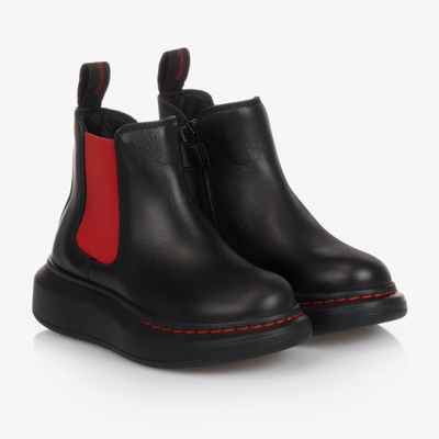Shop Alexander Mcqueen Girls Black Leather Boots