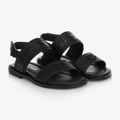 Shop Dolce & Gabbana Black Leather Logo Sandals