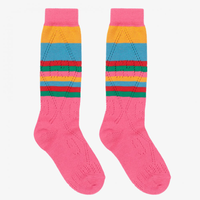 Shop Gucci Girls Cotton Knit Gg Logo Socks In Pink